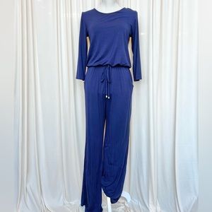 Navy Stretchy, Elastic Waist, Long Sleeve Jumpsuit - Small